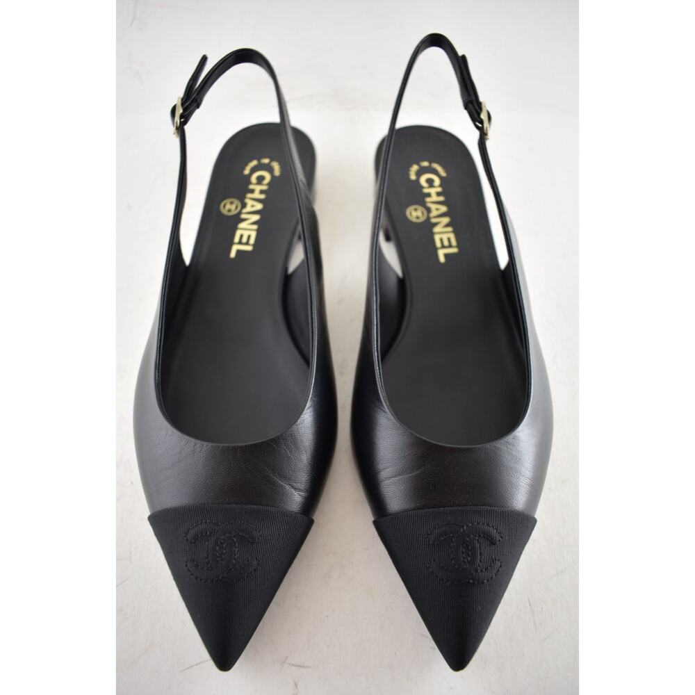 Chanel 24A Black Leather CC Logo Coco Sling Slingback Pointed Ballet Flat 38.5 - Picture 4 of 16